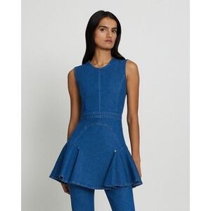 7 For All Mankind Flounce Denim Mini Dress Size M Blue A-Line Sleeveless Casual